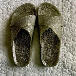 J Crew Silver Glitter Jelly Slide Sandals